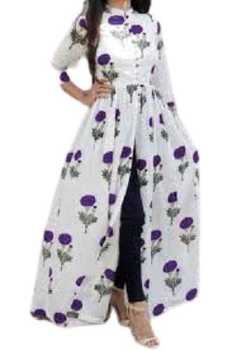 Ladies White Printed Full Sleeves Cotton Breathable Causal Wear Kurtis Size: Medium