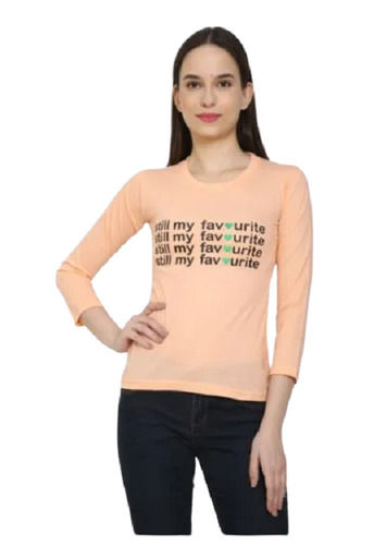 O Neck And 3/4Th Sleeves Daily Wear Printed Ladies Cotton T Shirts  Age Group: Adult