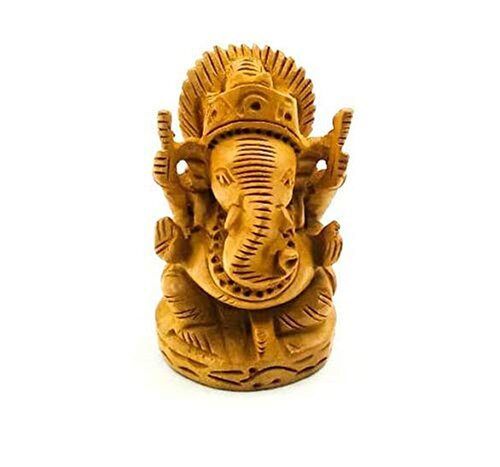 Solid Wooden Hinduism Theme Religious Lord Ganesha Statue