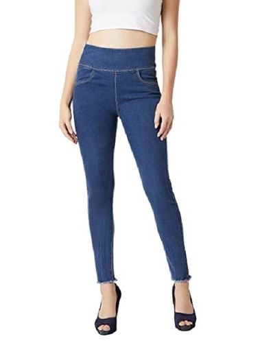 Dark Blue Stretchable Skinny Fit Cotton And Polyester Jegging For Ladies