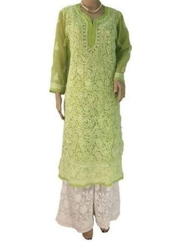 Women Casual Wear Long Sleeves Chikankari Embroidery Georgette Kurti