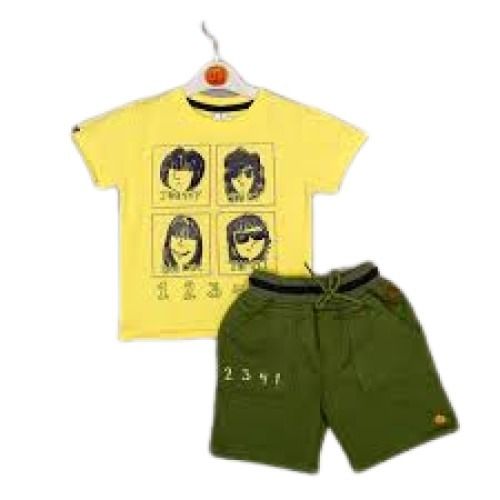 Breathable Yellow With Green Short Sleeve Printed Baba Suit