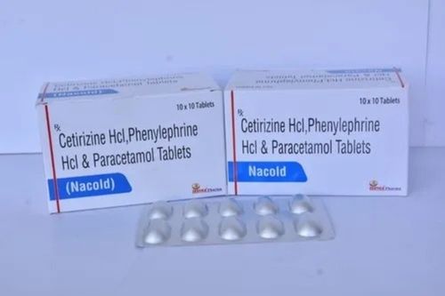 10*10 Cetirizine Hcl, Phenylephrine Hcl And Paracetamol Tablet For Relieving Pain