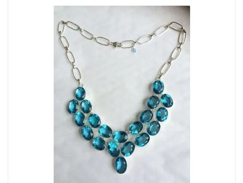 Blue Topaz Quartz Gemstones Necklace For All Occasion