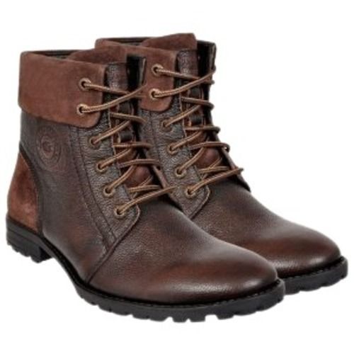 Brown Comfortable Lace Up Pvc And Genuine Leather Half Boot For Men'S