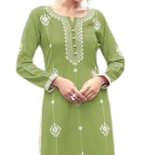  महिलाओं के लिए डेली वियर हल्के हरे रंग की कढ़ाई वाली लंबी आस्तीन वाली कुर्ती