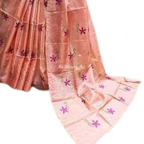 Ladies Printed Casual Wear Pink Embroidered Silk Saree