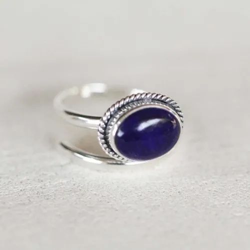 Round Lapis Lazuli 925 Sterling Silver Ring With 4 Gm Weight