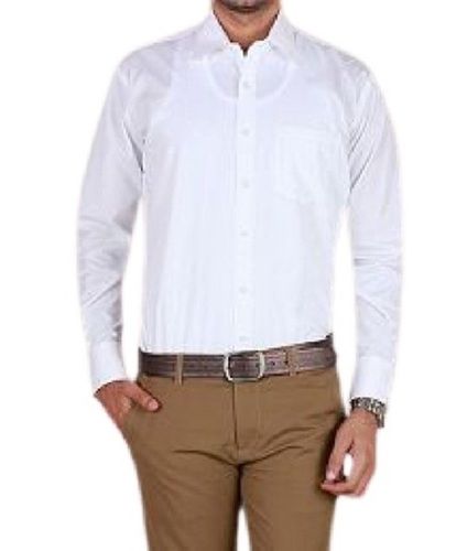 Mens Plain Full Sleeve White Cotton Formal Shirt Collar Style: Straight