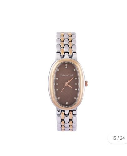 Acrylic Silver And Cream Oval Shape Women Wrist Watch