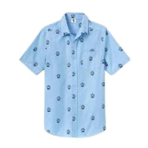 Breathable Boys Cotton Blue Casual Wear Half Sleeve Printed Shirt