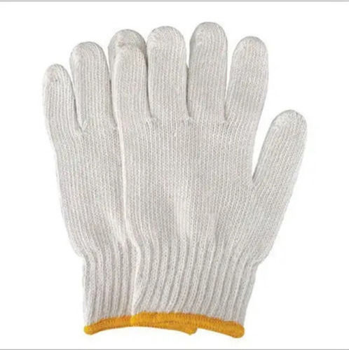 White Full Finger Plain Woolen Reusable Hand Gloves