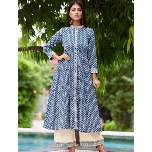 Ladies Full Length 3/4th Sleeve Casual Printed Cotton Kurti