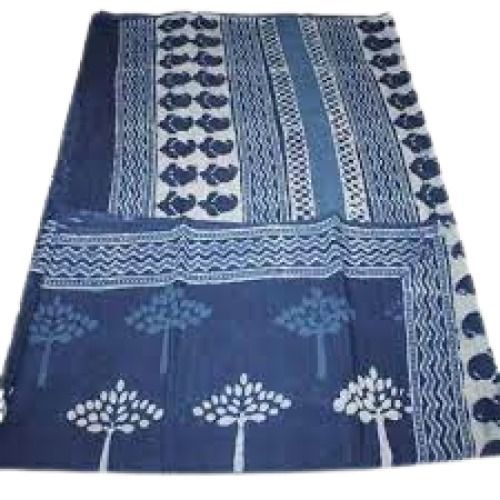 South Ladies Navy Blue With White Printed Casual Wear Cotton Saree