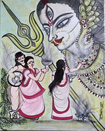 Maa Durga Handpainted in Kalighat Style by Uttam Chitrakar  MeMerakicom