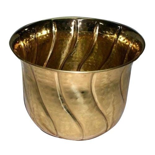 Golden 4 X 3 X 4 Inches Round Plain Polished Brass Planter For Indoor