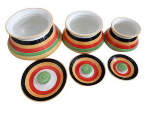 500 Ml Storage Round Printed Ceramic Jar With 3 Pieces Set 