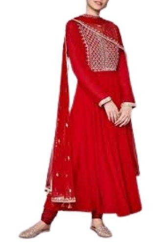 Indian Ladies Breathable Full Sleeves Party Wear Red Churidar Salwar Suit 