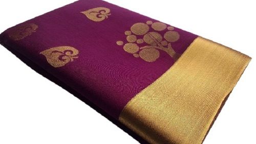 Ladies Printed Purple With Golden Festival Wear Cotton Saree