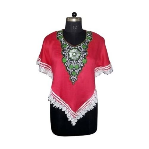 Ladies Short Sleeves Casual Wear Embroidered Cotton Silk Poncho