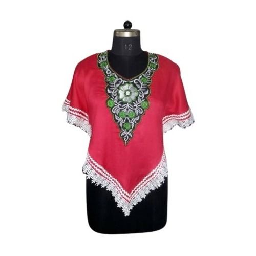 Multicolor Ladies Short Sleeves Casual Wear Embroidered Cotton Silk Poncho