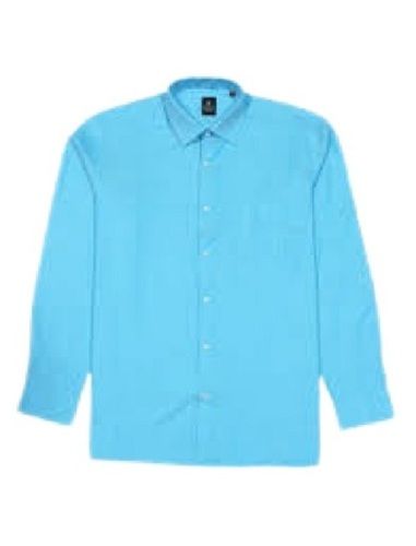 Sky Blue Mens Full Sleeve Straight Collar Fancy Summer Season Plain Pattern Cotton Shirt