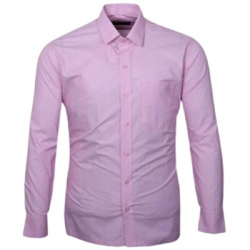 Mens Plain Casual Wear Breathable Pink Cotton Shirt Collar Style: Straight