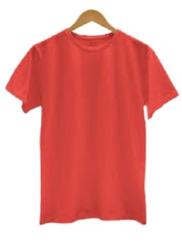 Mens Red Short Sleeve Round Neck Regular Fit Plain Cotton T Shirts For Casual Wear