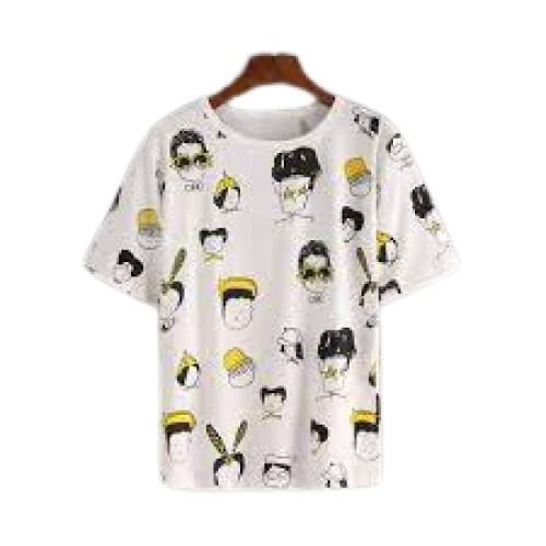 Mens Round Neck Half Sleeve White Printed Cotton Cartoon T Shirts Gender: Male