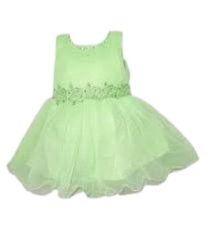 Modern Sleeveless Green O Neck Kids Frocks