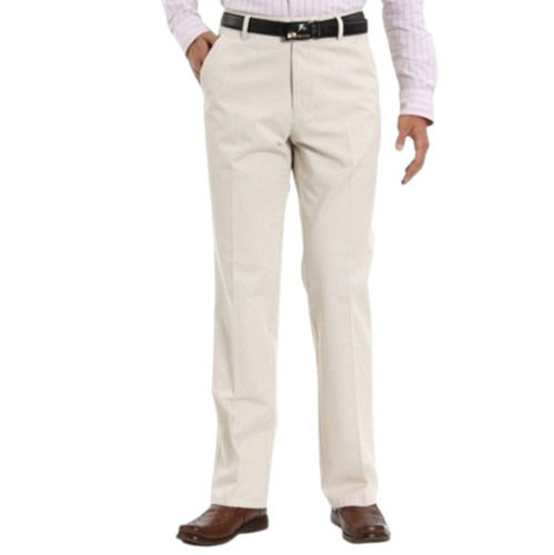 White Regular Fit And Zipper Closure Plain Cotton Formal Trouser For Mens