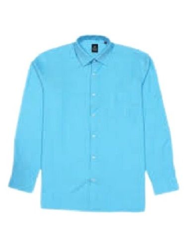 Summer Sky Blue Breathable And Washable Full Sleeves Plain Casual Wear Cotton Shirts For Boys