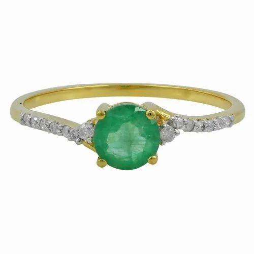 10K Gold Emerald Diamond Gold Ring 1.17 Gms - Shape: Round