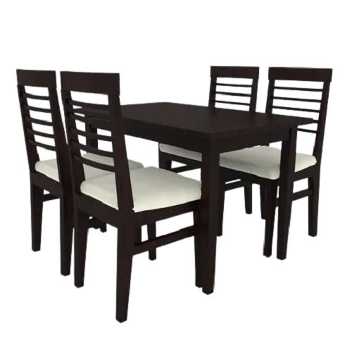 17.5 X 35 Inches And 4 Seater Polish Finished Plain Wooden Dining Table Set