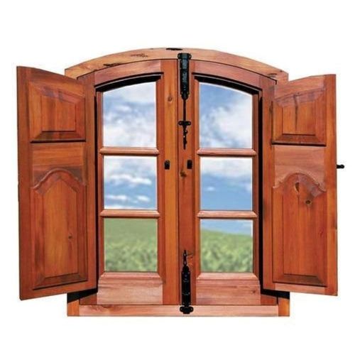 3-4 Feet Rectangular Curved Strong Glass Netting Solid Wooden Window