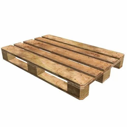 Rectangular Rubber Wood Pallet - 1000 Kg Load Capacity, 4 Way Entry Design, Natural Finish