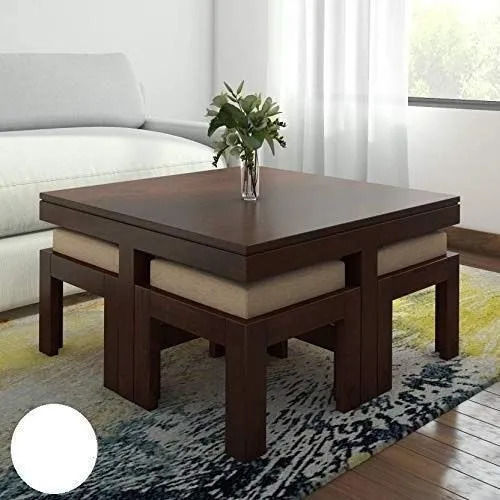 Brown Square Polished Designer Wooden Table For Homes And Hotels