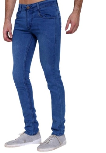 पुरुषों के लिए नीली आरामदायक और स्लिम फिट प्लेन डेली वियर डेनिम जींस