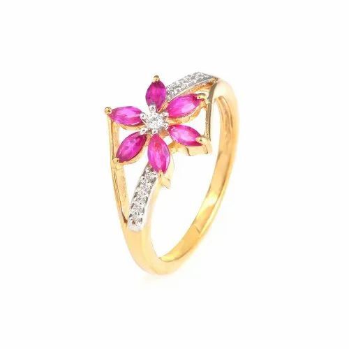 Designer 10K Gold Ruby Custer Ring - Shape: Round