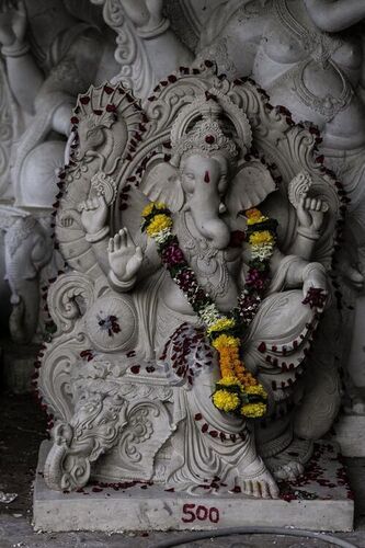 Grey White 5 Inch Ganesh Statue For Home And Temple