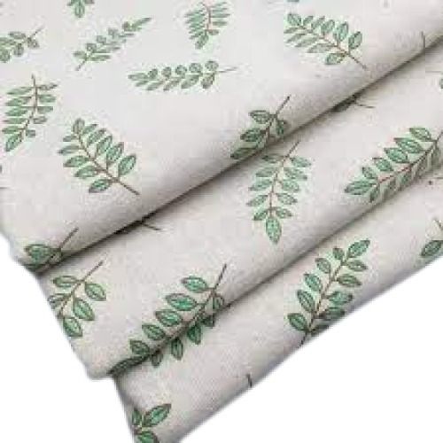 White With Green Light Weight Washable Quick Drying Printed Washable Woven Cotton Blend Fabric