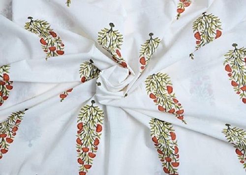 White Printed Floral Design 60 Meter Long 200 Gram Smooth Cotton Fabric