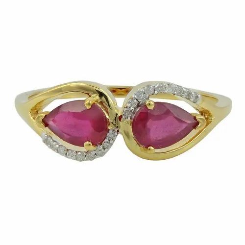 Wedding Wear Ruby Diamond Ring - Shape: Round