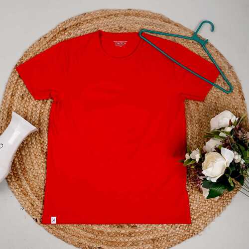 Casual Wear Men Short Sleeve Round Neck Plain Red Cotton T Shirt