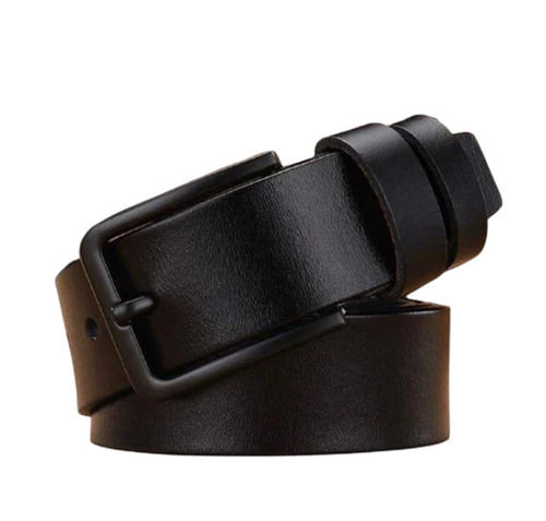 Black Iron Rectangular Buckle Genuine Leather Belt For Men'S