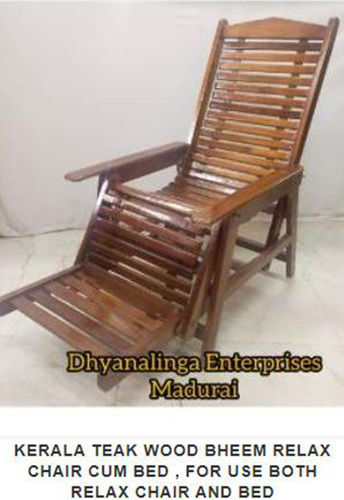 Kerala Teak Wood Brown Wooden Relax Chair Cum Bed Without Cushion