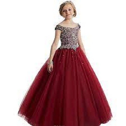 Party Wear Regular Fit Sleeveless Readymade Breathable Printed Kids Gown