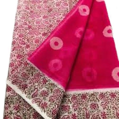 Pink With Brown Ladies Causal Wear Block Printed Saree