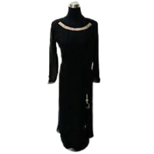 Black Ladies Party Wear Full Sleeves Round Neck Georgette Kurtis