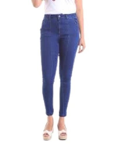 Blue Ladies Plain Casual Wear Denim Slim Fit Jeans